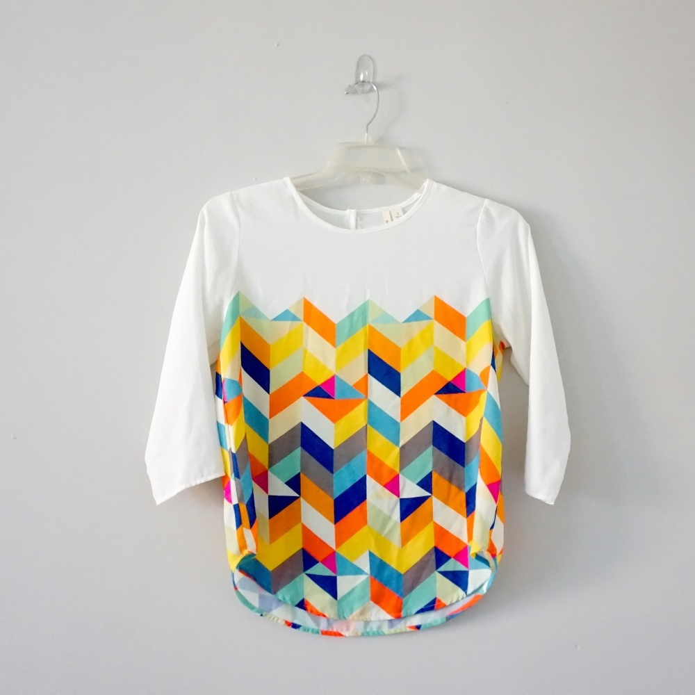 3/4 Sleeve Colorful Geometric Top